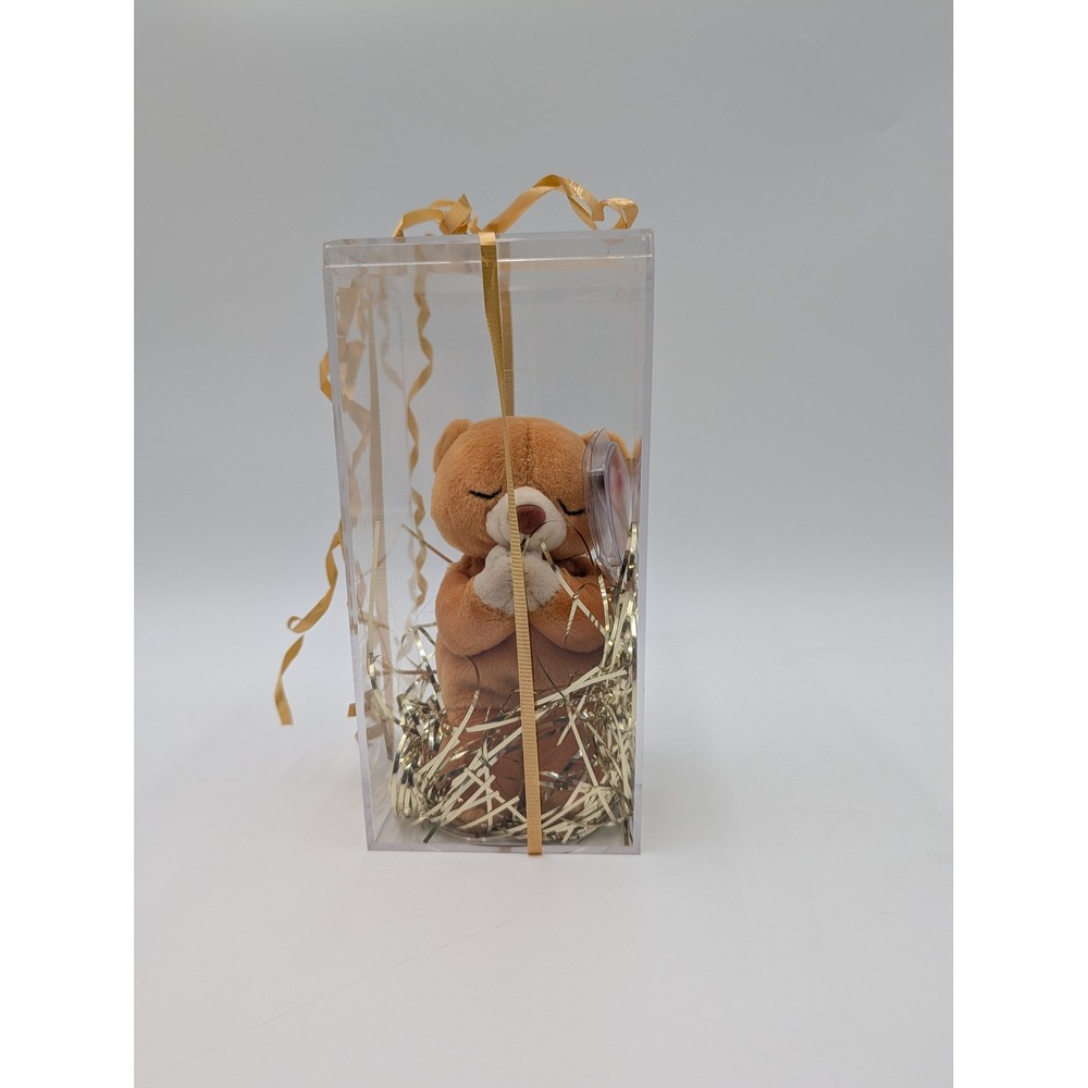 Ty Beanie Baby Praying Teddy Bear Plush NIB Clear Box Gift‎ Ribbons